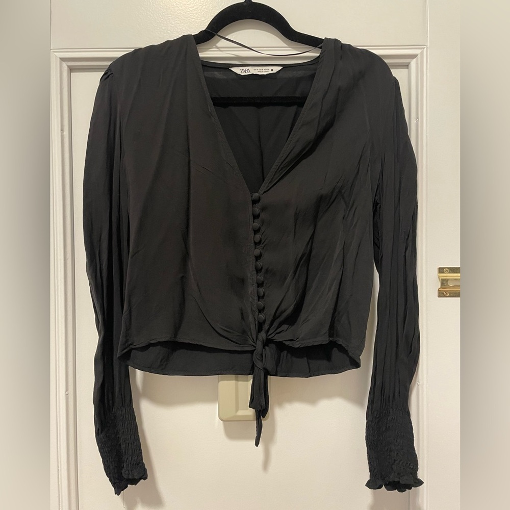 Zara Button Front Long Sleeve Top